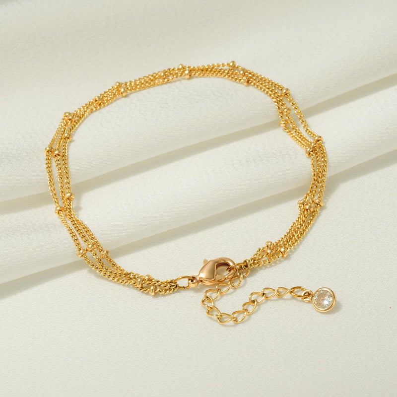 Fettero 14K Gold Bracelet for Women Gold Plated Bracelet Dainty Chain Gold Beaded Bracelet Paperclip/Curb/Figaro/Satellite Chain Adjustable Bracelet Jewelry -Satellite 3 Layer Gold - Image 4